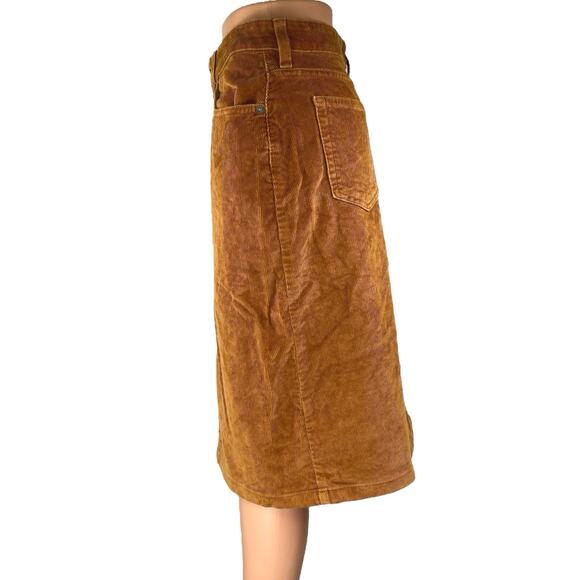 Everlane Acorn Brown Corduroy Velvet Velour Button-Front Midi A-line Skirt Sz 26 - Picture 2 of 5
